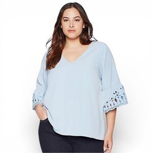 CALVIN KLEIN Woman’s Size 2X Blue Tunic Bell Sleeves W/ Eyelet Embroidery NWOT